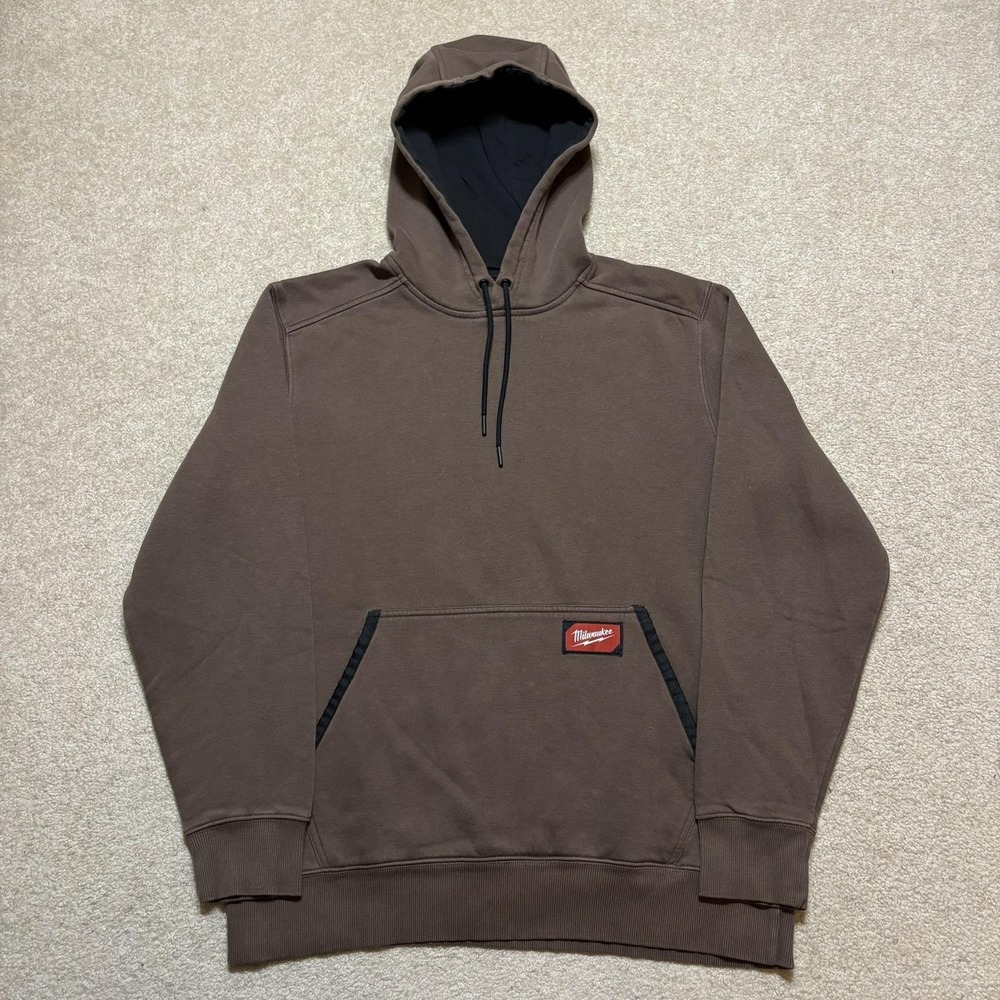 Milwaukee Hoodie Sweatshirt Mens Medium Brown Fleece Workwear Pullover Logo
